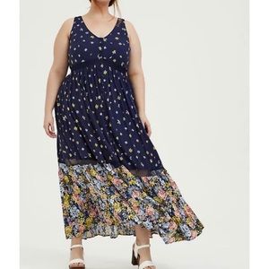 🆕 Navy Mixed Floral Challis Button Maxi Dress 2 2X 18 20 NWT Torrid New!